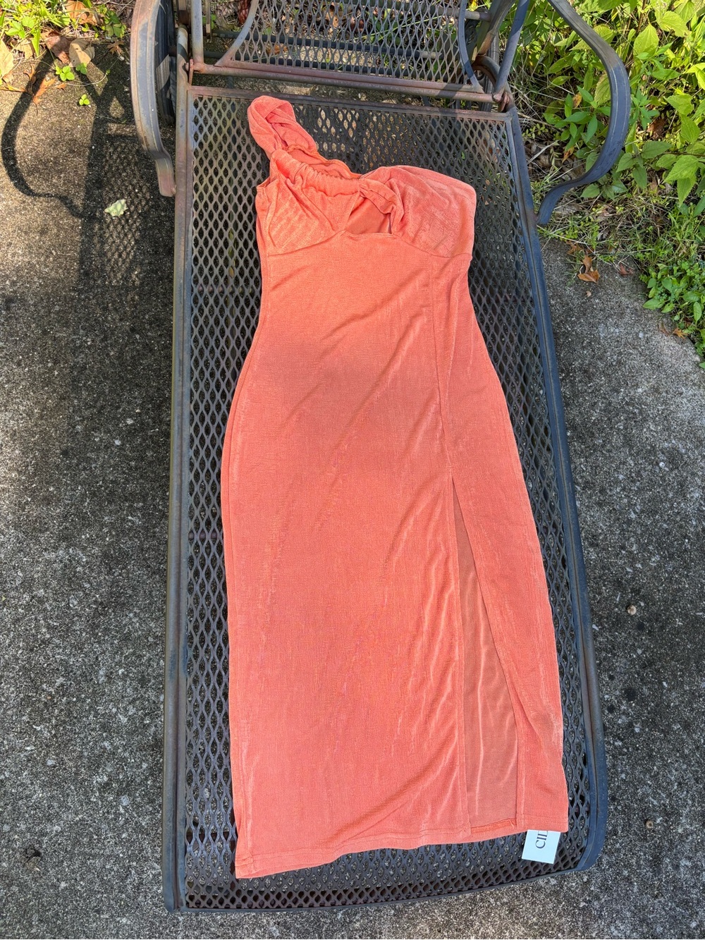 Cider One-Shoulder Coral Midi Dress with Side Slit